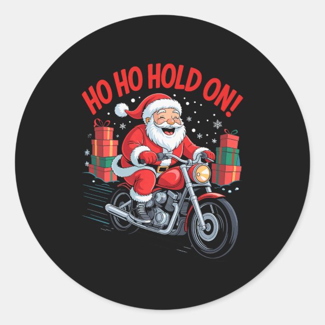 Funny Santa Riding Motorcycle Holiday Christmas Xm Classic Round Sticker (Front)
