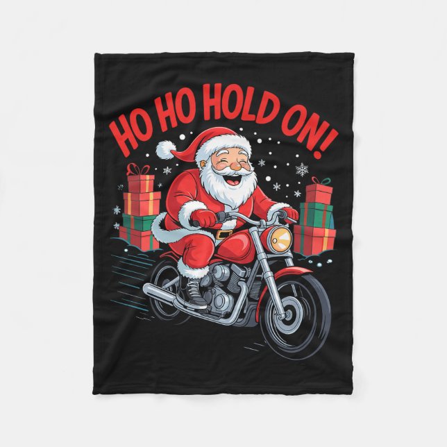 Funny Santa Riding Motorcycle Holiday Christmas Xm Fleece Blanket (Front)