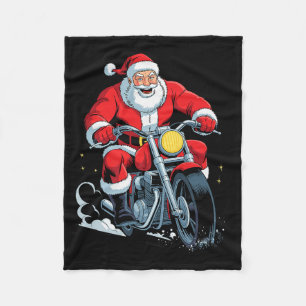 Funny Santa Riding Motorcycle Holiday Christmas Xm Fleece Blanket