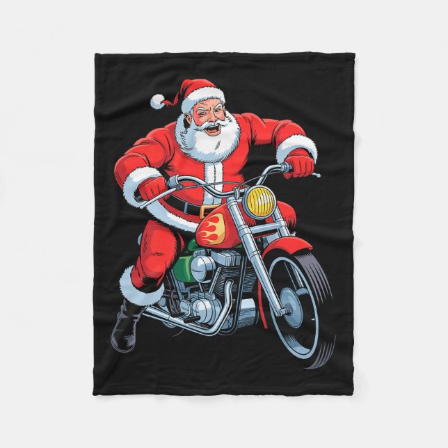 Funny Santa Riding Motorcycle Holiday Christmas Xm Fleece Blanket (Front)