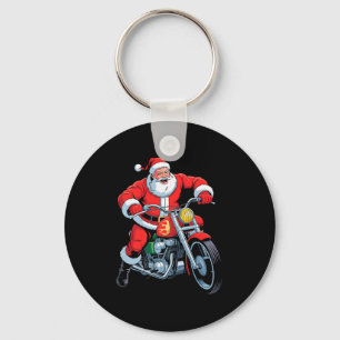 Funny Santa Riding Motorcycle Holiday Christmas Xm Key Ring