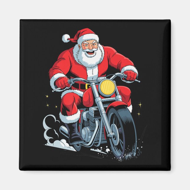 Funny Santa Riding Motorcycle Holiday Christmas Xm Magnet (Front)