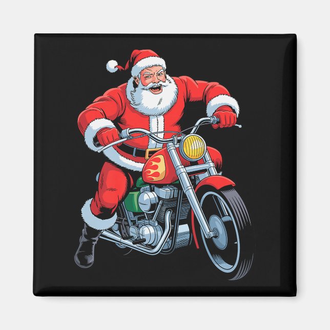 Funny Santa Riding Motorcycle Holiday Christmas Xm Magnet (Front)