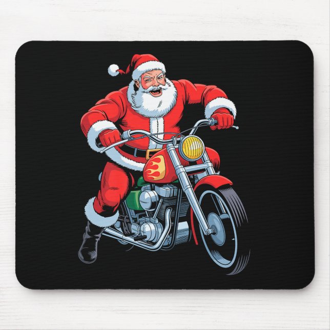 Funny Santa Riding Motorcycle Holiday Christmas Xm Mouse Mat (Front)