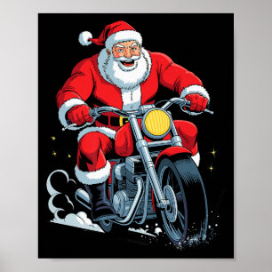 Funny Santa Riding Motorcycle Holiday Christmas Xm Poster