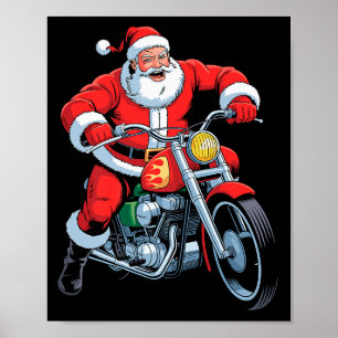 Funny Santa Riding Motorcycle Holiday Christmas Xm Poster