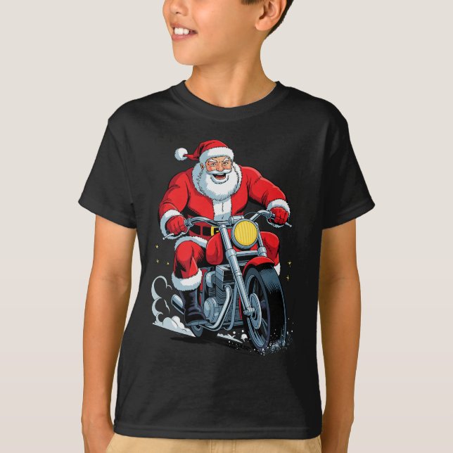 Funny Santa Riding Motorcycle Holiday Christmas Xm T-Shirt (Front)