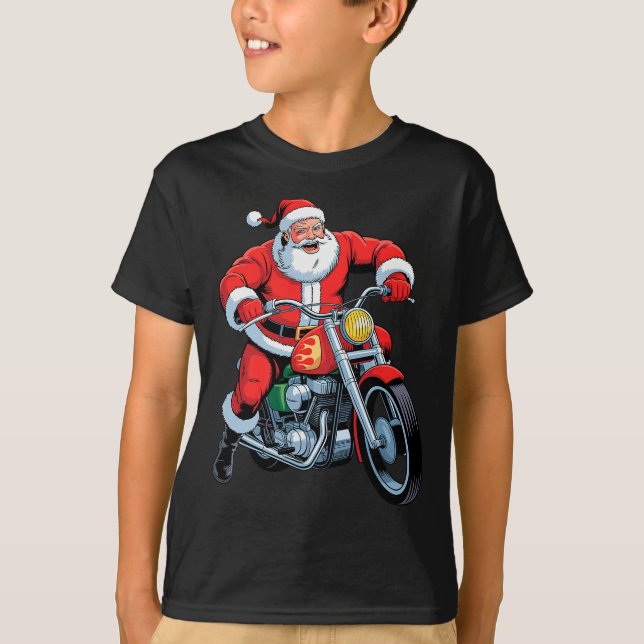 Funny Santa Riding Motorcycle Holiday Christmas Xm T-Shirt (Front)