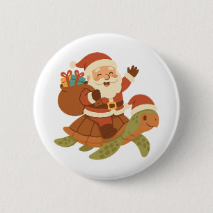 Funny Santa Riding Sea Turtle Tropical Christmas 6 Cm Round Badge