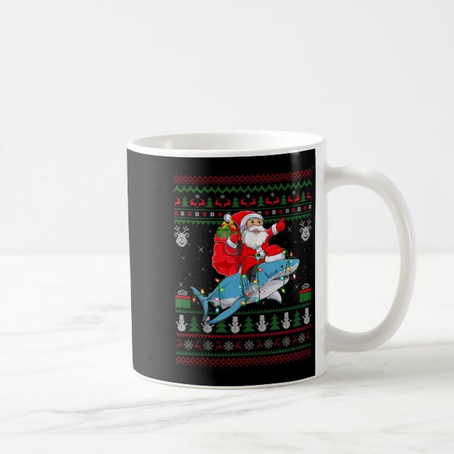 Funny Santa Riding Shark Ugly Christmas Sweaters S Coffee Mug (Right)