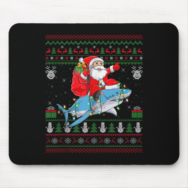 Funny Santa Riding Shark Ugly Christmas Sweaters S Mouse Mat (Front)