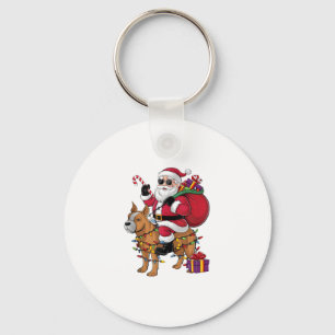 Funny Santa Riding Staffordshire Bull Terrier Dog Key Ring