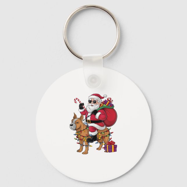 Funny Santa Riding Staffordshire Bull Terrier Dog  Key Ring (Front)