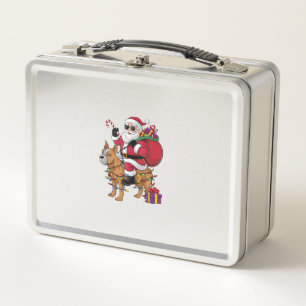 Funny Santa Riding Staffordshire Bull Terrier Dog Metal Lunch Box
