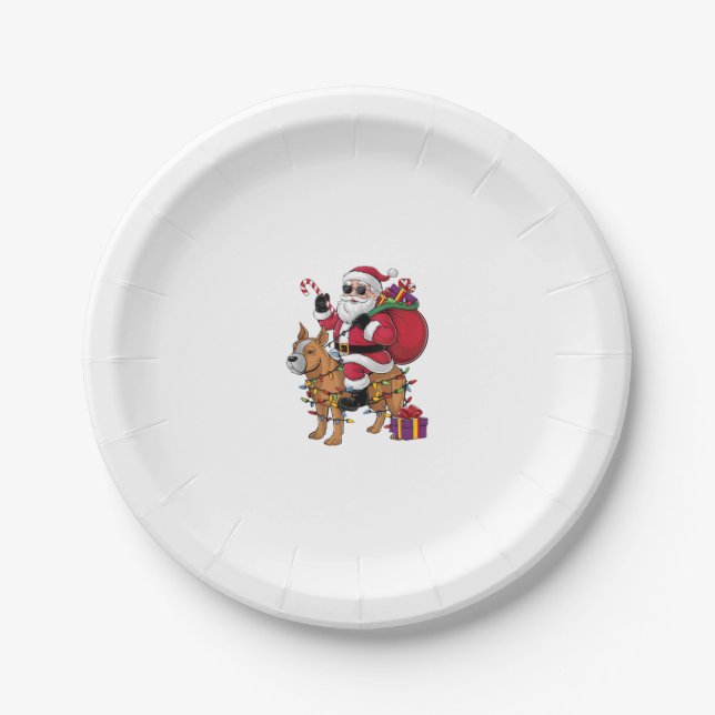 Funny Santa Riding Staffordshire Bull Terrier Dog  Paper Plate (Front)