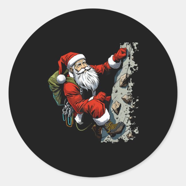 Funny Santa Rock Climbing Christmas Xmas Boulderin Classic Round Sticker (Front)