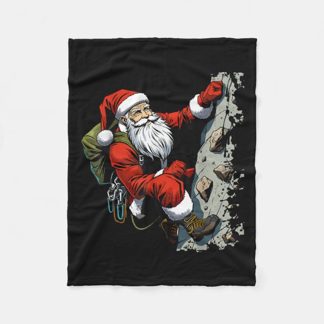 Funny Santa Rock Climbing Christmas Xmas Boulderin Fleece Blanket (Front)
