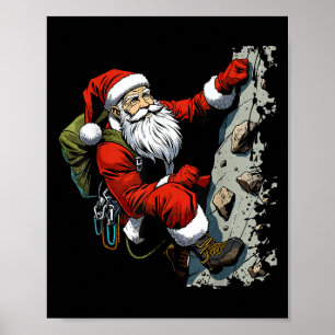 Funny Santa Rock Climbing Christmas Xmas Boulderin Poster