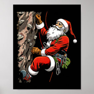 Funny Santa Rock Climbing Christmas Xmas Boulderin Poster