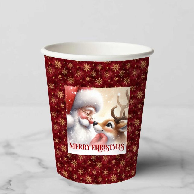 Funny Santa Rudolph Cartoon Christmas Paper Drink  Paper Cups (Funny Santa Rudolph Cartoon Christmas Paper Drink Cup)