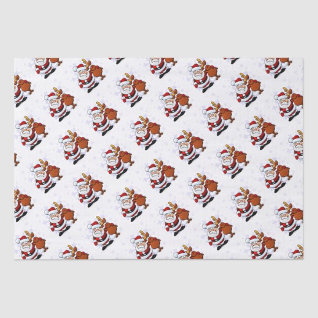 Funny Santa & Rudolph Holiday Tissue Paper (Front)
