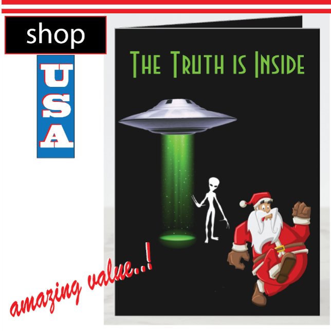 Funny Santa Running UFO Holiday Card (Creator Uploaded)