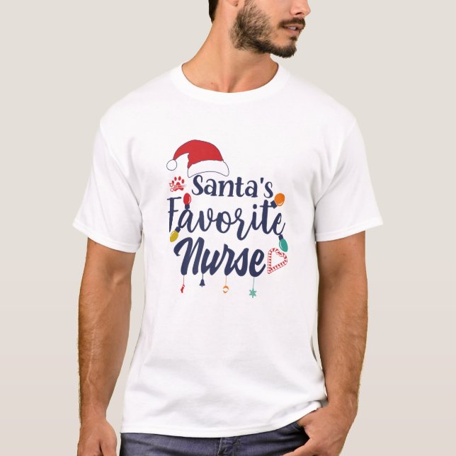 Funny Santa’S Favourite Nurse Merry Christmas Matc T-Shirt (Front)