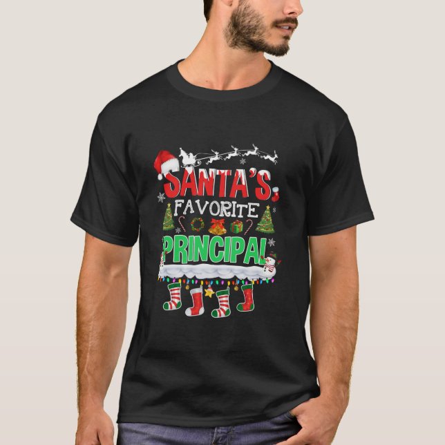 Funny Santa s Favourite Principal Christmas Santa  T-Shirt (Front)