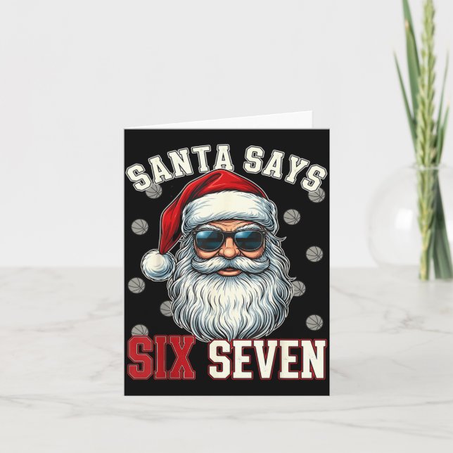 Funny Santa Says Six Seven Christmas 67 Meme Baske Card (Front)
