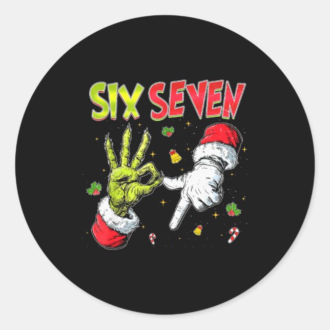 Funny Santa Says Six Seven Christmas 67 Meme Xmas  Classic Round Sticker (Front)