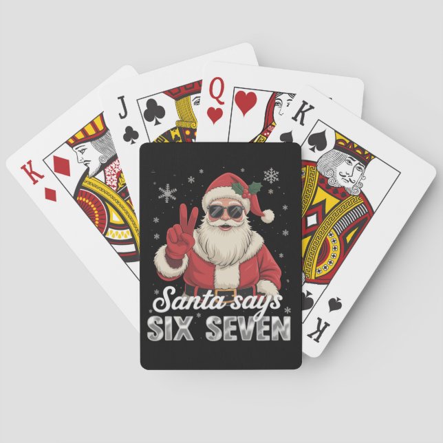 Funny Santa Says Six Seven Christmas 67 Meme Xmas Playing Cards (Back)