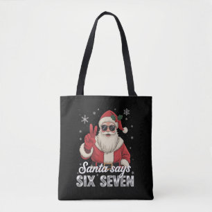 Funny Santa Says Six Seven Christmas 67 Meme Xmas Tote Bag