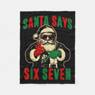 Funny Santa Says Six Seven Retro 67 Meme Cool Chri Fleece Blanket