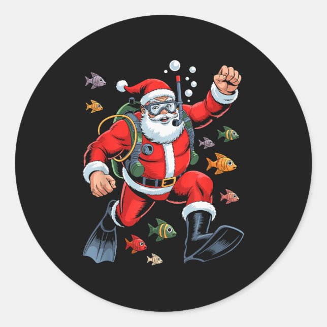 Funny Santa Scuba Diving Lover Holiday Christmas X Classic Round Sticker (Front)