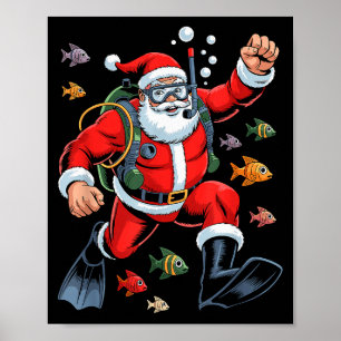 Funny Santa Scuba Diving Lover Holiday Christmas X Poster