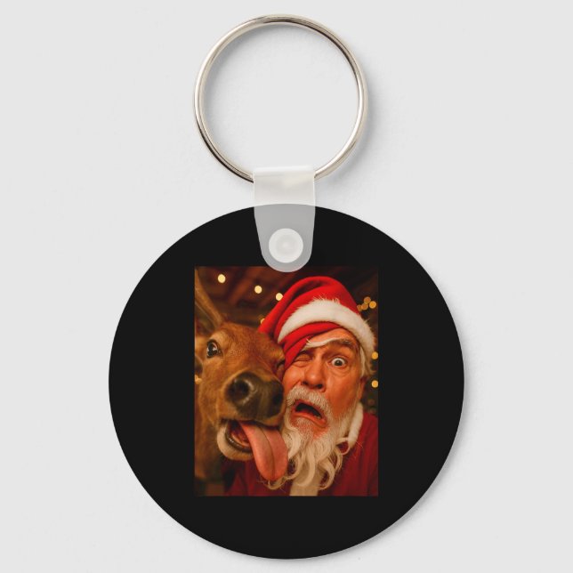 Funny Santa Selfie Reindeer Men Women Kids Christm Key Ring (Front)