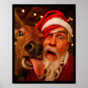Funny Santa Selfie Reindeer Men Women Kids Christm Poster