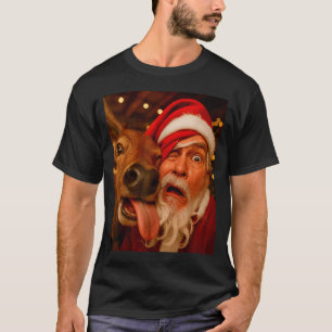 Funny Santa Selfie Reindeer Men Women Kids Christm T-Shirt