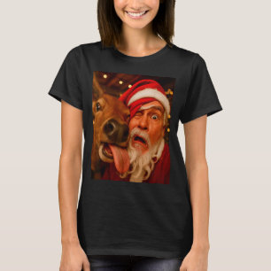 Funny Santa Selfie Reindeer Men Women Kids Christm T-Shirt