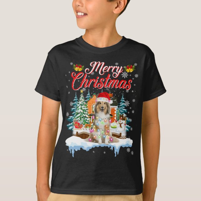 Funny Santa Sheltie Dog Merry Christmas T-Shirt (Front)