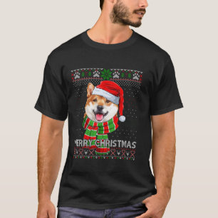 Funny Santa Shiba Inu Scarf Lover Ugly Christmas S T-Shirt