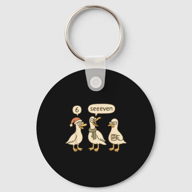 Funny Santa Silly Goose 6 7 Christmas Geese Six Se Key Ring (Front)