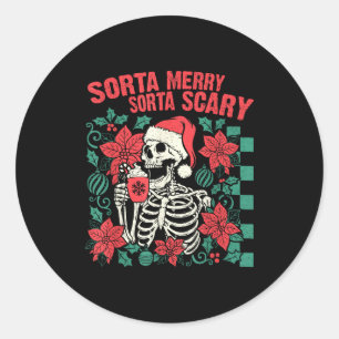 Funny Santa Skeleton Sorta Merry Sorta Y Soky Xmas Classic Round Sticker