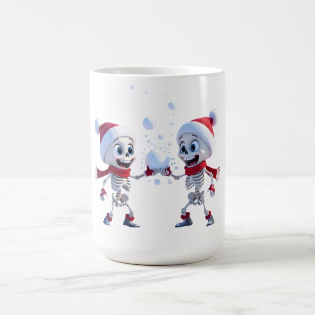 Funny Santa Skeletons Having a Snowball Fight  Coffee Mug (Center)