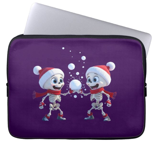 Funny Santa Skeletons Having a Snowball Fight  Laptop Sleeve (Front)