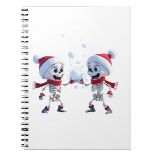 Funny Santa Skeletons Having a Snowball Fight  Notebook