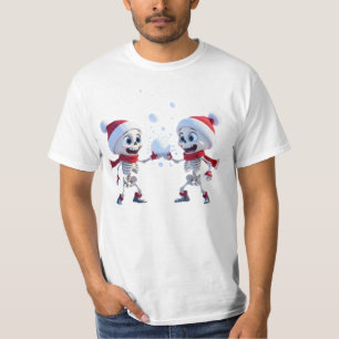 Funny Santa Skeletons Having a Snowball Fight T-Shirt