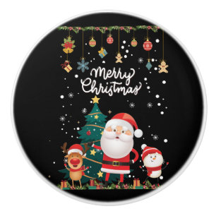 Funny Santa, Snowman, Reindeer Merry Christmas Ceramic Knob