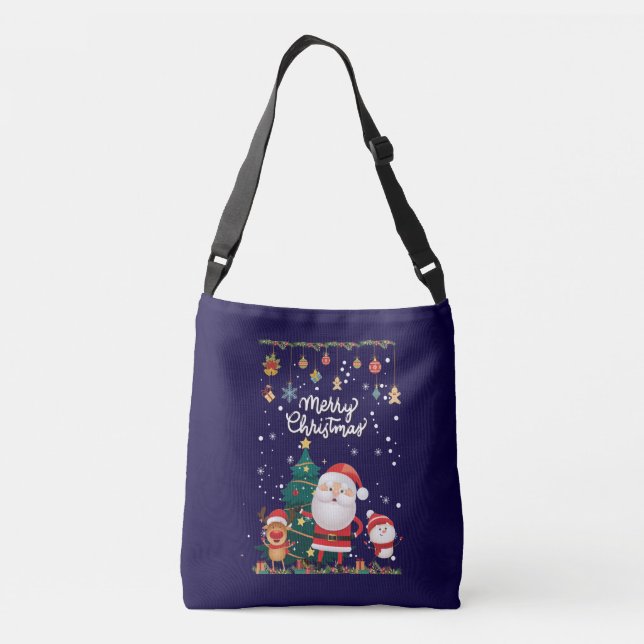 Funny Santa, Snowman, Reindeer Merry Christmas Crossbody Bag (Back)