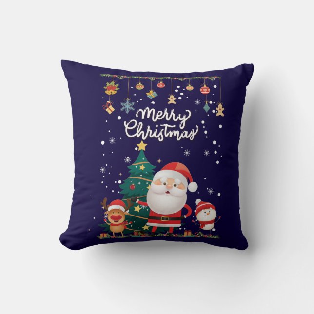 Funny Santa, Snowman, Reindeer Merry Christmas Cushion (Front)